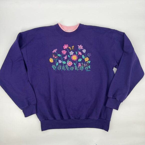 Vintage 90s Flowers Grandma Morning Sun Sweatshirt Made in USA Large - Picture 9 of 9